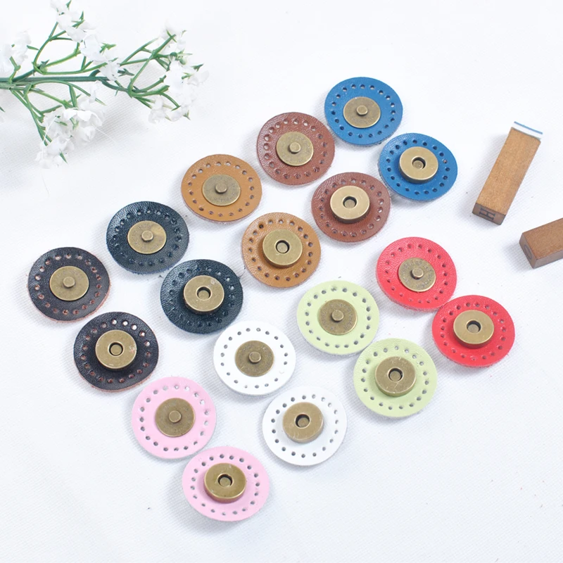 5 Sets Circle Sew-on Bag Wallet Magnetic Buckle Genuine Leather Bag Snap Buttons Handmade DIY Patchwork Lock Accessories KZ0268