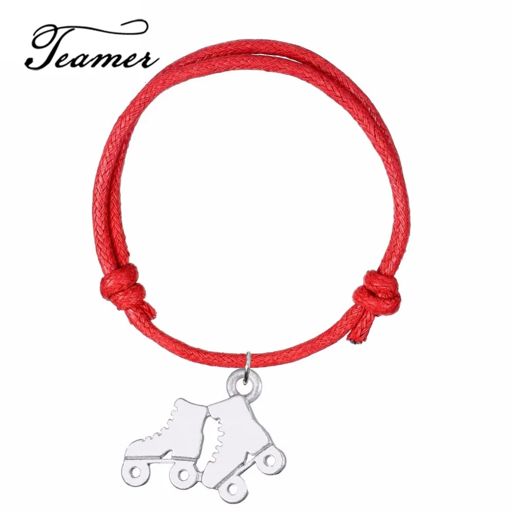 Teamer 8 Colors Adjustable Waxed Cord Bracelets for Women Roller Skates Pendants Wrist Wrap Gifts for Friends 5pcs/lot wholesale