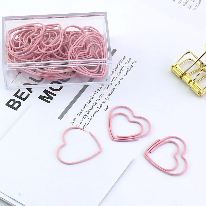 TUTU new cute pink love heart design office school paper clips stationery,candy student bookmark,20pcs/box free shipping H0189