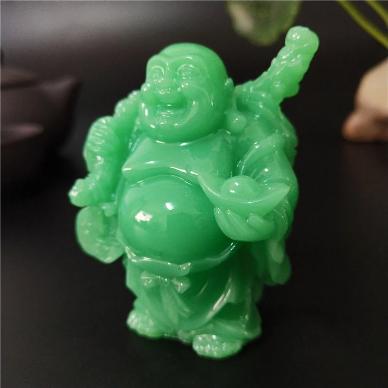 Glowing Chinese Money Laughing Buddha Statue Sculpture Man-made Jade Stone Home Decoration Maitreya Buddha Statues Figurines