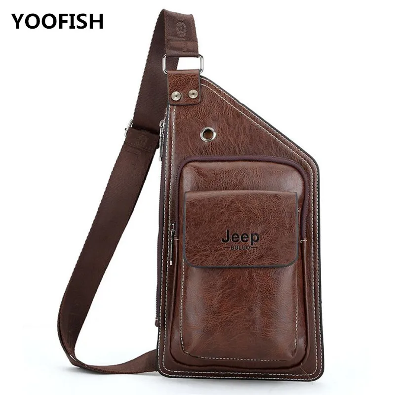 

YOOFISH New Men's Breast PU Men's Single Shoulder Bag Skew Straddle Bag Retro Style Outdoor cycling Bag XZ-102