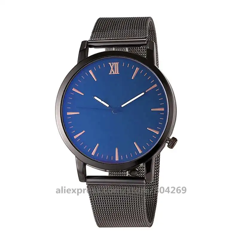 

Popular New Hot Brand Luxury Blue Mesh Women Fashion Black Case Dress Wristwatches Women Quartz Watches 920170