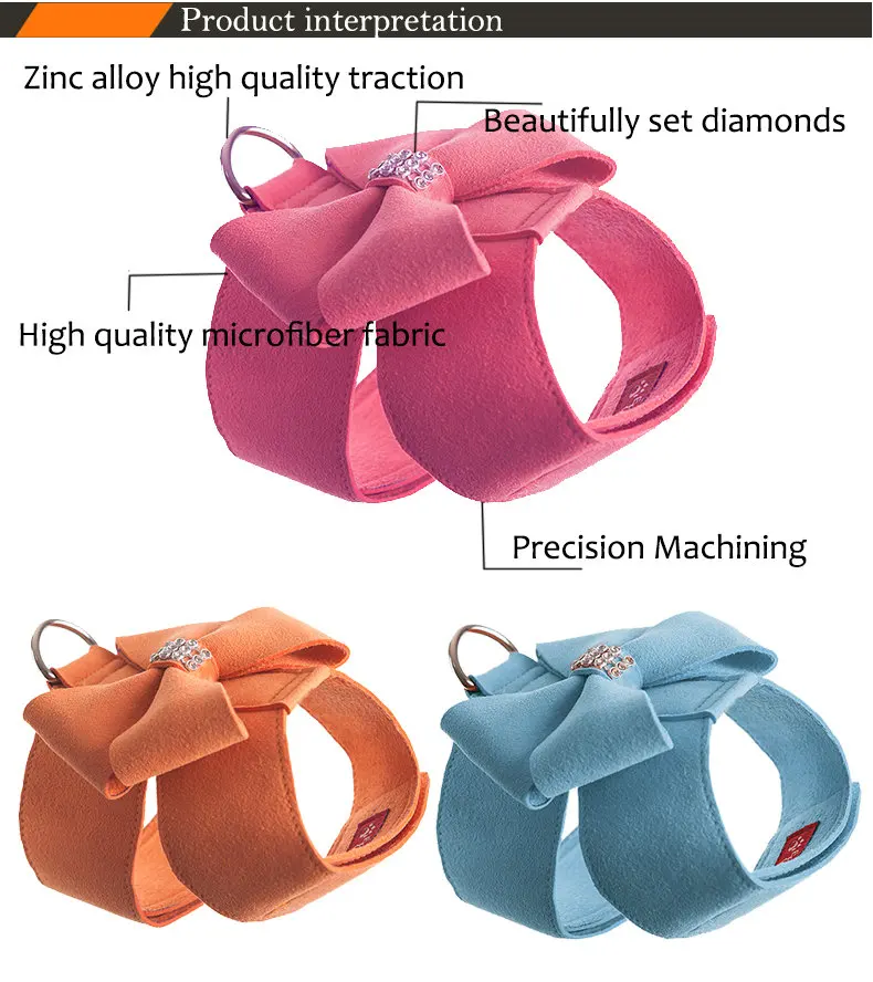 Brand Soft Suede Leather Small Pet Dog Harness for Puppies Chihuahua Yorkie Cute Pet Harness with Leash Bow Rhinestones Hot Sale