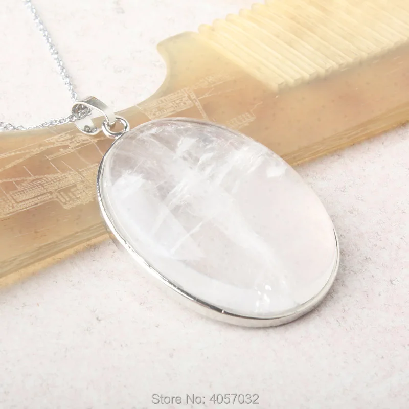 Classic  40x30MM Natural Clear Crystal Quartz Oval Bead Pendant  1PCS