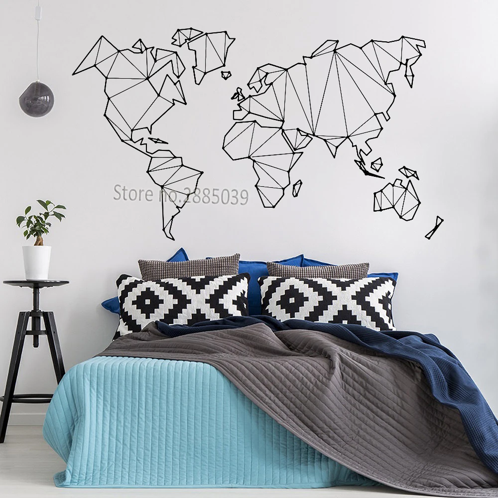 Hot Abstract Map World Geography Wall Stickers For Living Room Bedroom Vinyl Earth Sticker Home Decor Removable Wall Decal SA234