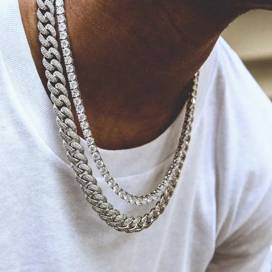 

20" 24" 28" micro pave hip hop bling big cuban link chain Cool boy men jewelry hip hop bling iced out chain necklace