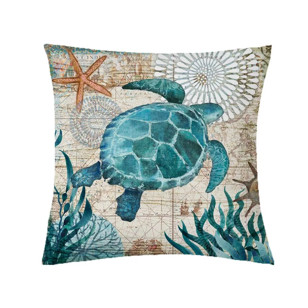 Turtle Printing Cushion Cover Sea Style Octopus Polyester Decorative Pillow Case Sofa Cushion Cover Sea Pillowcases Home Decor