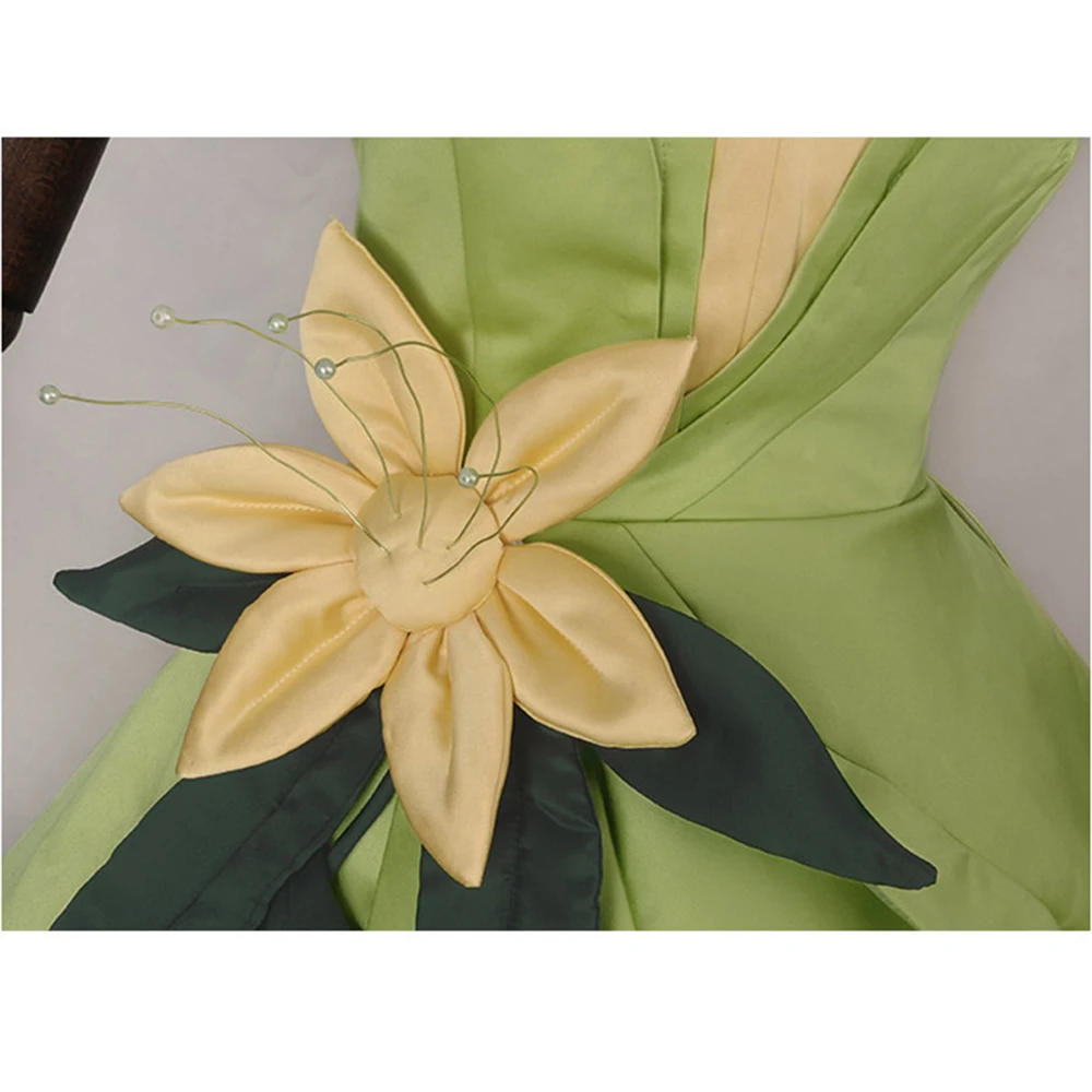 The Princess and the Frog cosplay costume adult princess tiana dress women Halloween costume long green Party dresses image 6