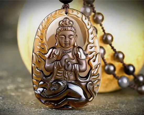 Upgrade  High Quality Natural Black Obsidian Carved Buddha Lucky Amulet Pendant Necklace For Women Men pendants  Jewelry