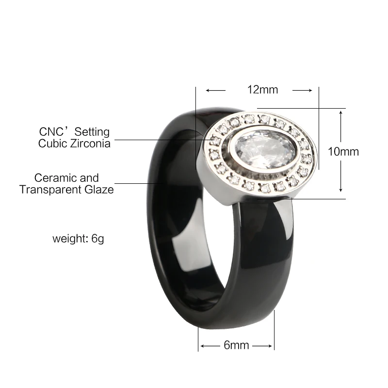 Egg Shape U Shaped Stud Earrings Big Carat Rings Jewelry Set Black White Ceramic Jewelry Set Wedding For Women Size 6-9