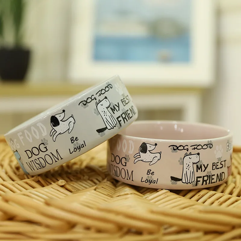 Lovely Pet Feeders English Cartoon Pattern High Quality Thick Non-slip Ceramics Bowls for Dogs and Cats Pet Supplies Accessories