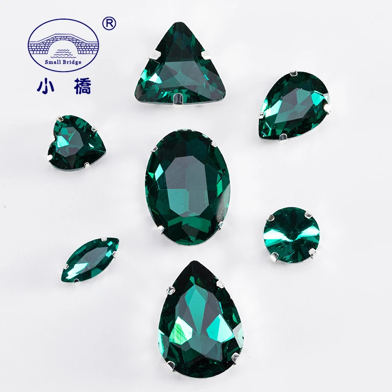 Emerald Green Glass Rhinestones For Clothing Loose Flatback Dress Stones Decorative Crystal Sew On Rhinestones 50PCS/PACK S045