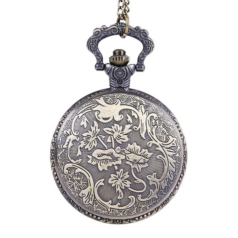 Large Vintage Carved Retro Roman Pattern Campus Design  Classical Rune Pocket Watch with Waist Chain