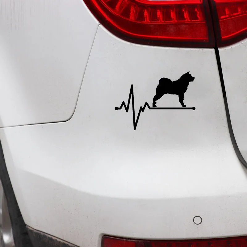 YJZT 14.5CM*10.6CM Akita Lifeline Dog Heartbeat Vinyl Black/Silver  Car Stickers C22-1143