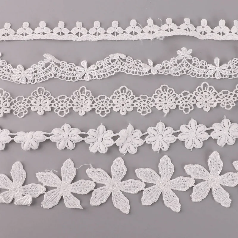 1 Yard White Flower Leaf Bow Lace Trim Patchwork Material Polyester Embroidery Lace Ribbon for DIY Garment Sewing Accessories