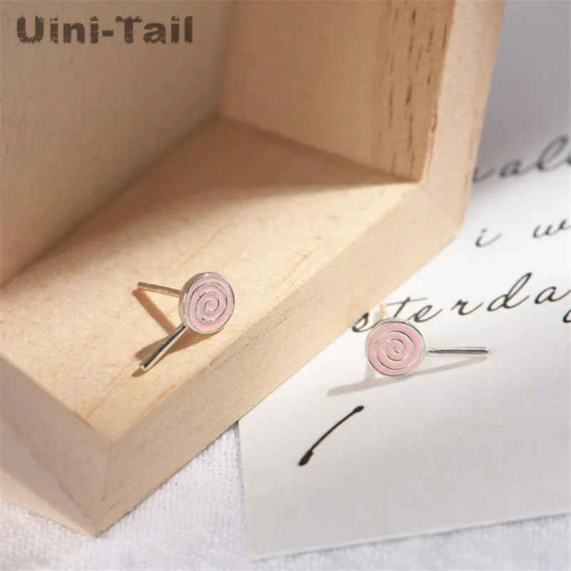 Uini-Tail hot new 925 Tibetan silver literary pink lollipop earrings sweet little fresh cute girl candy trend ear jewelry ED269