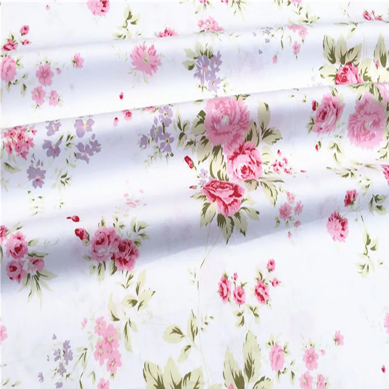 Graceful Brand New 50x160cm Pink Big Small Blooming Flowers Printed Cotton Fabric Floral Fabric For DIY Sewing Bedding Clothing