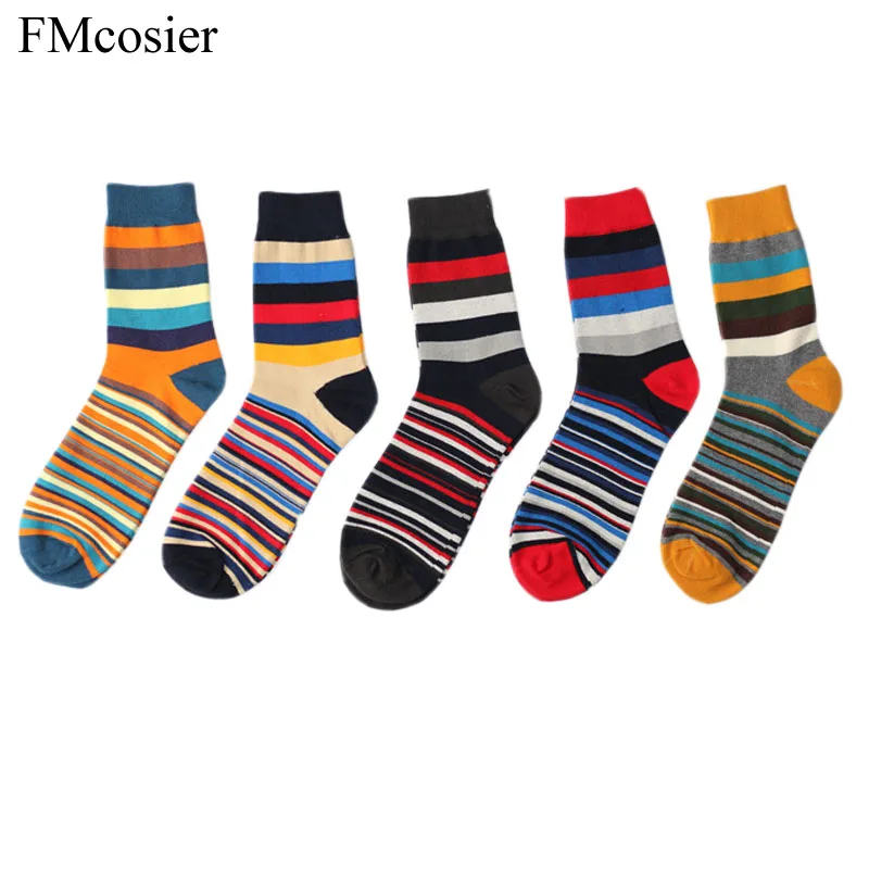 

5 Pairs Spring Winter Fashion Cotton Solid Color Men Happy Stripe Socks Unisex Mens Skarpetki Man Sokken Meias Calcetines 44