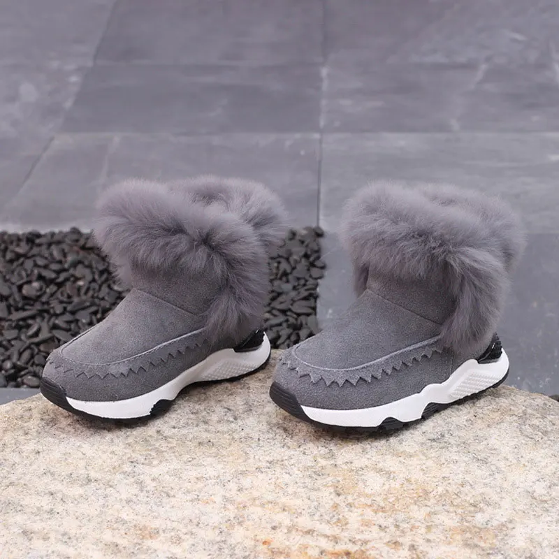 New Arrival Winter Baby Toddlers Shoes Children Boots Genuine Leather Snow Boots for Boys Girls Rabbit Fur Child\'s Shoes CSH519