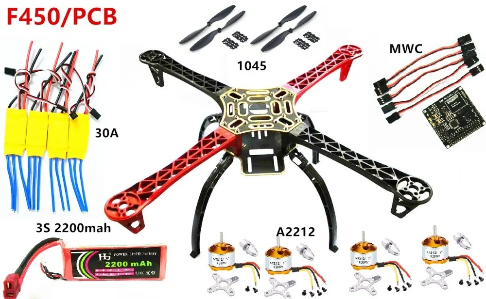 F450 450 Quadcopter MultiCopter Frame kit MWC/kk / XXD2212 Motor 30A ESC 1045propeller 3S 2200MAh for F450  Quadcopter