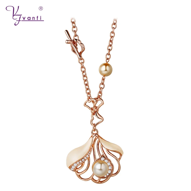 

Vanfi Rose Gold Color Imitation Pearl Beautiful Long Chain Necklace