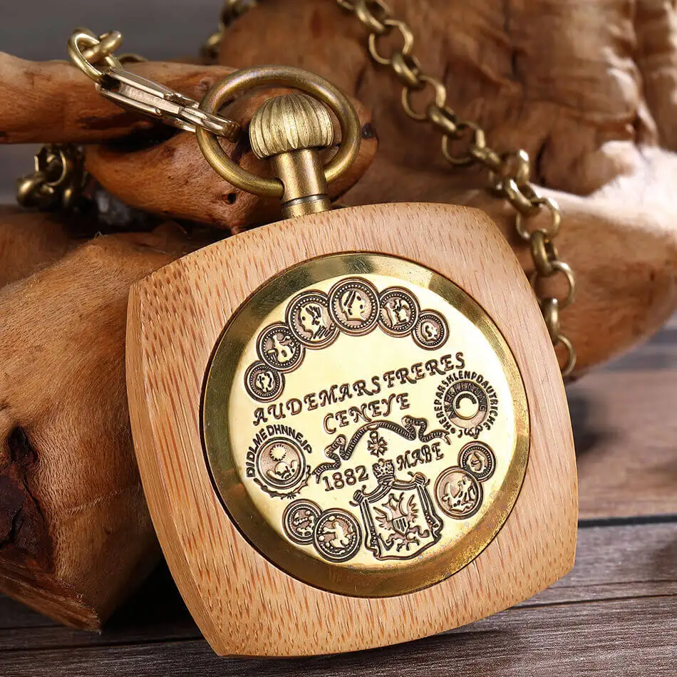 Platz Holz Mechanische Taschenuhr Ketten Luxus Roten Holz Handaufzug Skeleton Fob Uhren Männer Frauen Uhr Geschenke Reloj