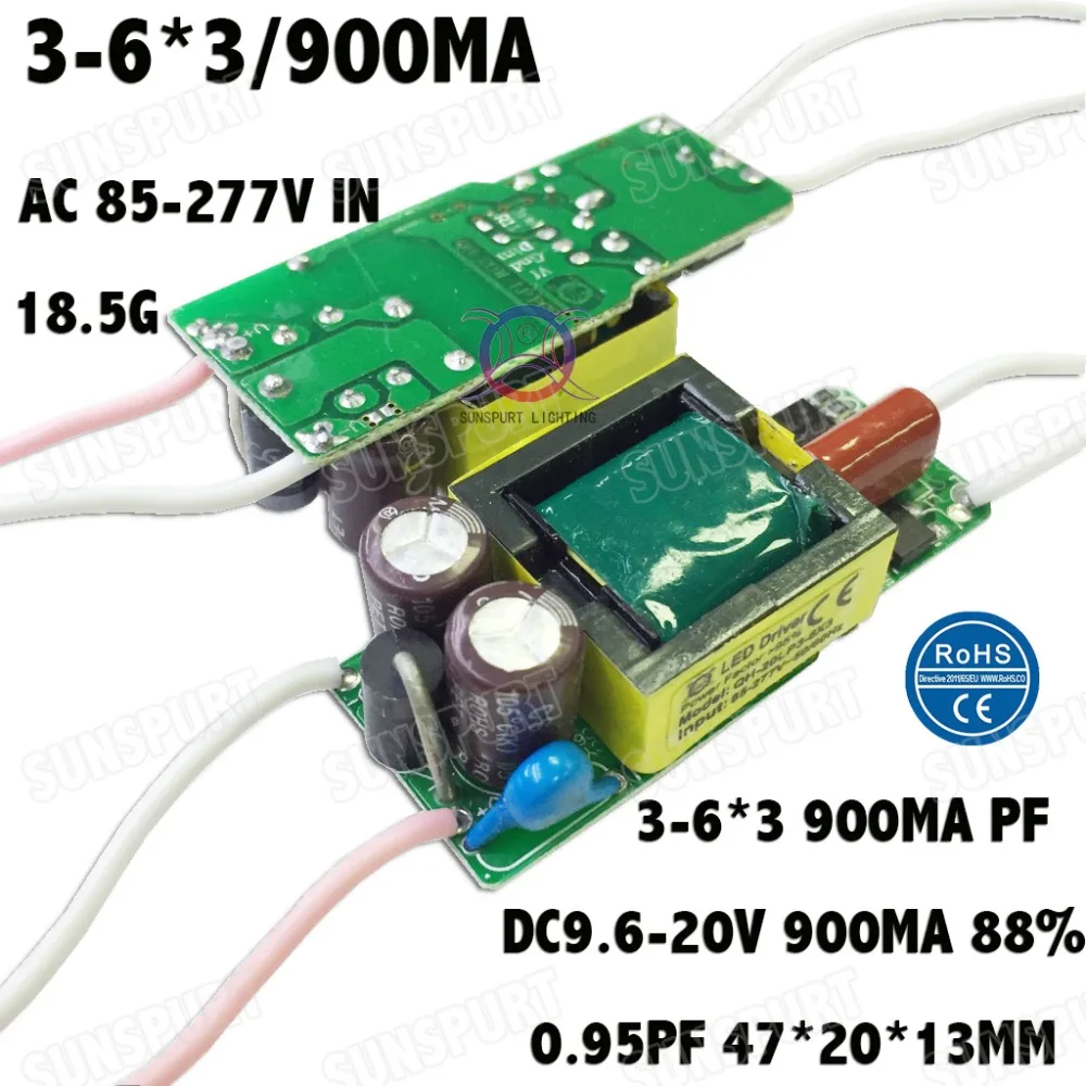 

5 Pieces Isolation 20W AC85-277V LED Driver 3-6Cx3B 900mA DC10-20V LED PowerSupply Constant Current LED Bulb Lamp Free Shipping