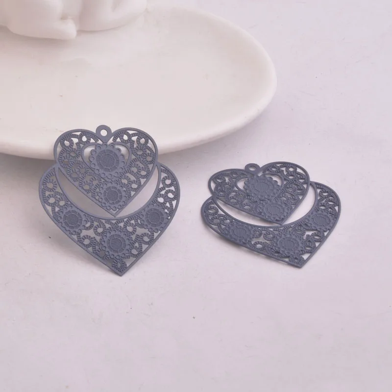 30 Stück AA3791 38*42mm Große Herz-Charms mit Prägung aus Messing Metallherzen Schmuckzubehör – Detail 10