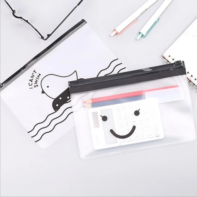 

50pcs /lot Cute Cartoon 5 patterns Matte Waterproof Pencil Bag Transparent Pencil Case Storage Organizer Bag Stationery