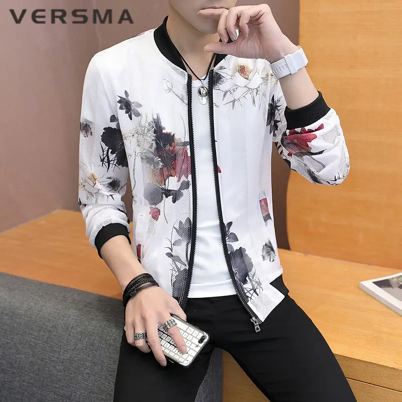 

VERSMA 2019 Summer Men Flame Printed Black Waterproof Bomber Jacket Coat Men Vintage Zipper Transparent Biker Mens Jackets Coats