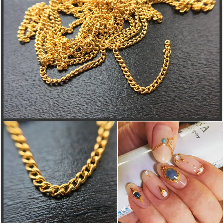 

1mm width 10m length/lot Nail Art tips 3D Stickers Gold Color Metal Glitter Striping Chain Decorations