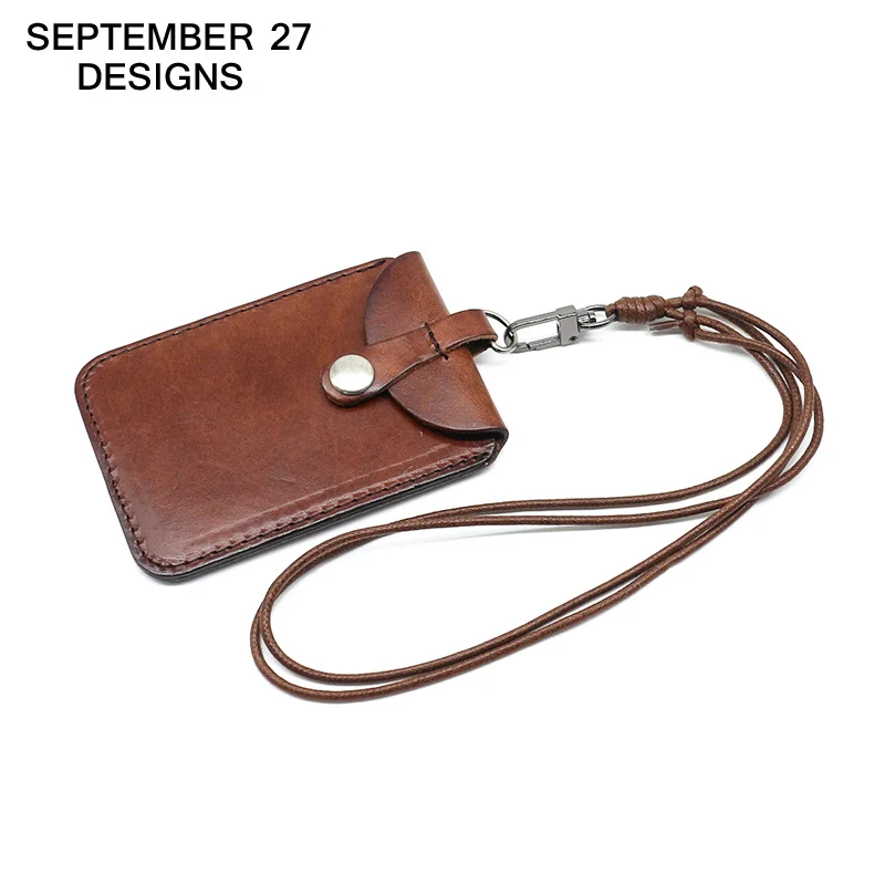 

Vertical Style ID Badge Holder For Work Genuine Leather Student Identity Bus Card Case Retractable Lanyard Tag Bag