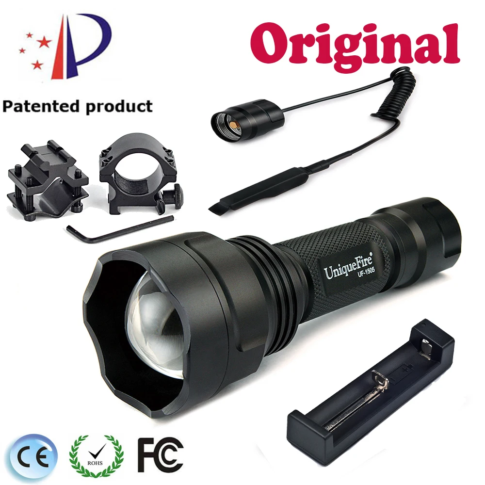 

UniqueFire 1505 IR 850nm Zoom Flashlight Led Invisible Llight Torch T38+Scope Mount+Rat Tail+Charge Made By Aircraft Aluminum