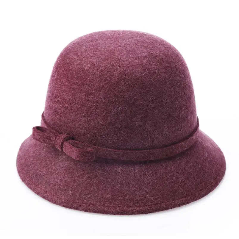 Europe England Korean Fall Winter Women\'s Fedora Caps Vintage Sun Hats For Woman Lady Wide Brim 100%Wool Felt Bowknot Hat