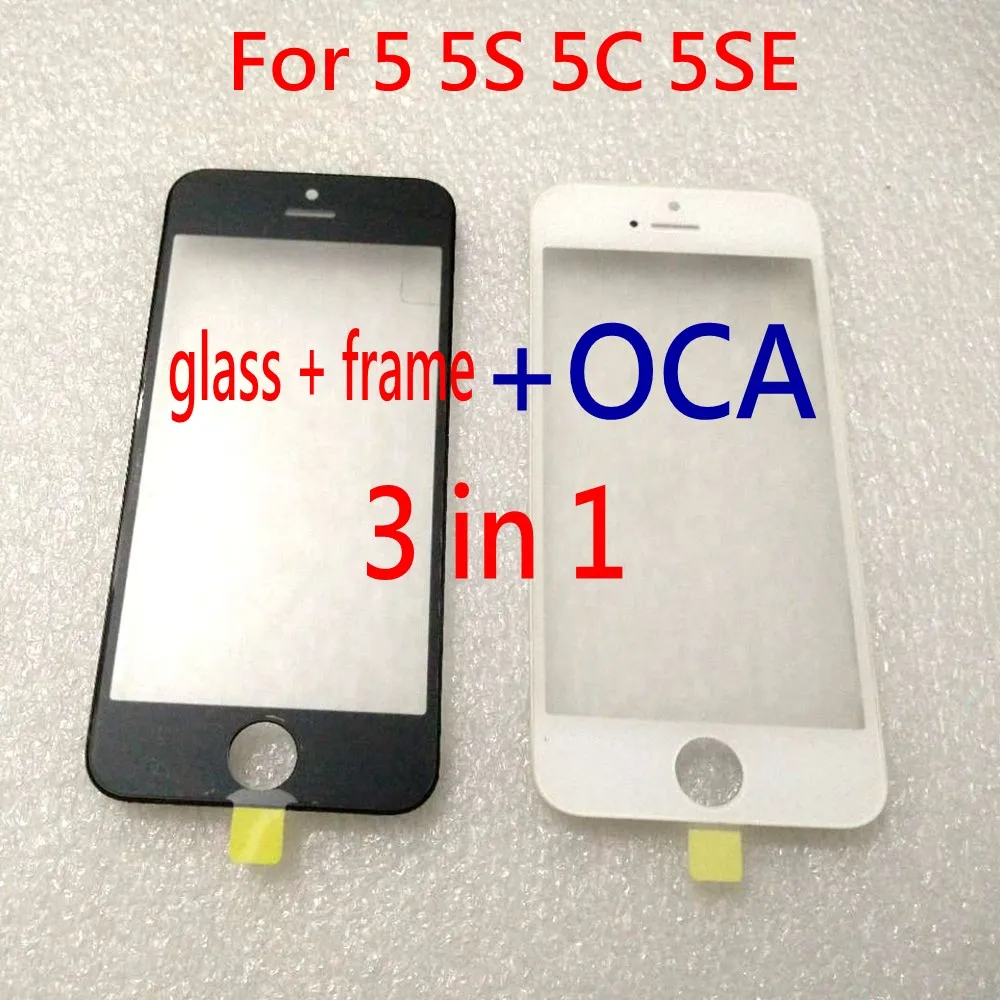 10pcs AAA cold press Good Outer Glass with Bezel with OCA Frame For iphone 5 5S 5C 5SE  Front Glass+frame +OCA lcd repair part