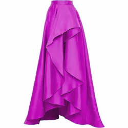 Fashion Fuchsia Ruffles High Low Satin Skirts For Women To Party Zipper Custom Made Long Skirt Female Skirt 2018 Saia Longa