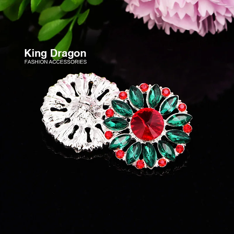 New Arrival Colorful Rhinestone Buttons Decoration Button Shank Back 26MM 5PCS/lot Silver Color KD385