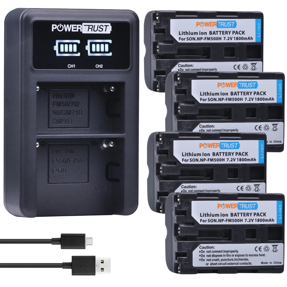 

4x 1800mAh NP-FM500H NP FM500H Battery + LED USB Dual Charger for Sony A57 A58 A65 A77 A99 A200 A350 A450 A550 A560 A580 A900