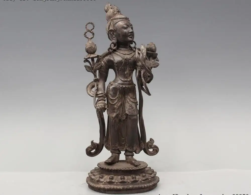 Tibetan Copper Bronze Lotus Kwan-Yin Guan Yin Bodhisattva Goddess Buddha Statue