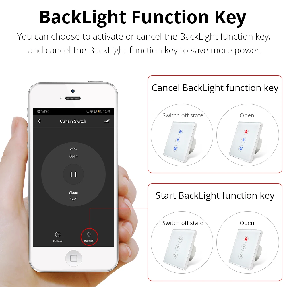 EU Curtain Switch WiFi Smart Switches Alexa Google Home Voice Tuya Smart Life APP Control With Blue Backlit Optional