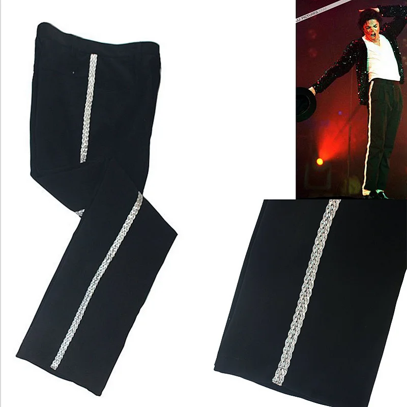 Rare MJ Michael Jackson Sliver Straight Casual Stripe Billie Jean Ankle -length Pants Trousers For Collection Show Gift