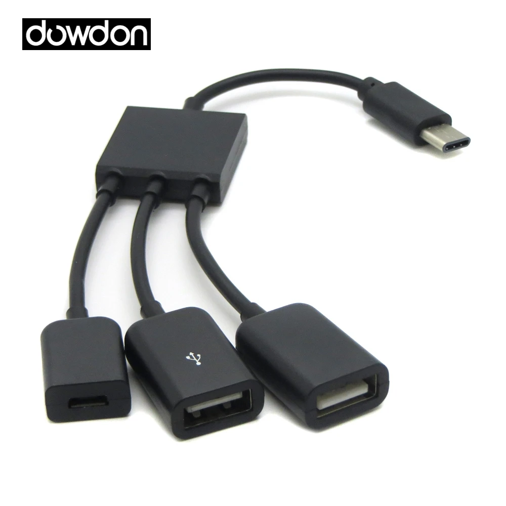 Black 3 in 1 Type C to OTG Micro USB HUB Cable Adapter Micro USB Hub for Mobile Phone/Tablet PC