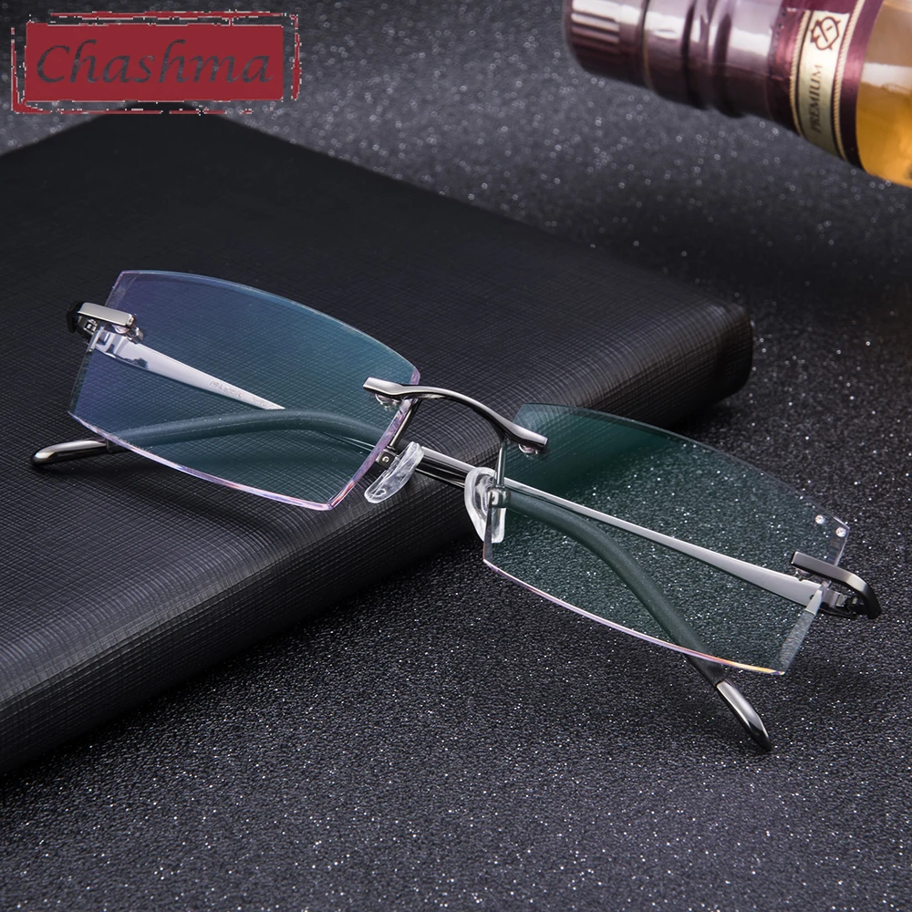 Chashma Titanium Men Eye Glasses Gradient Color Lenses Rimless Spectacle Frames Customize Lenses Size and Shape