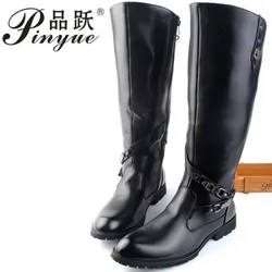 New Arrival Black Long Knee Boots Men Round Toe Buckle High Top Casual PU leather Shoes Man Motorcycle Boots Size 38-44