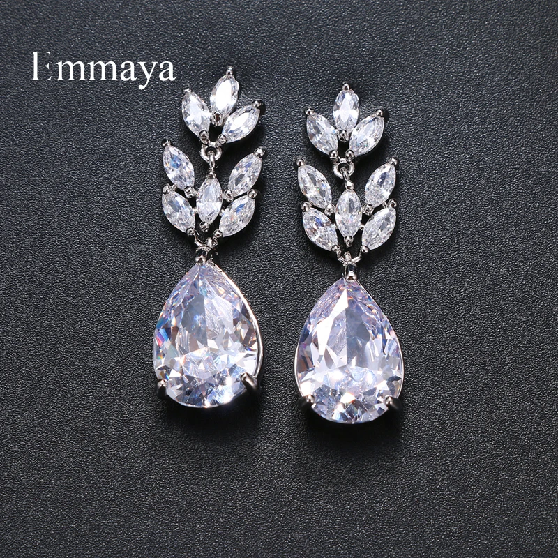 Emmaya Brand Fashion Simple Charm AAA Cubic Zircon Three Colors Plant Shape Earrings for Women Wedding Travel Jewelry Gift