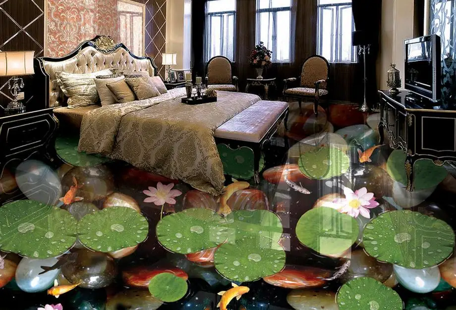 

3d flooring custom 3d nature wallpapers Carp Lotus 3d flooring pvc roll waterproofing wallpapers for living room home decor