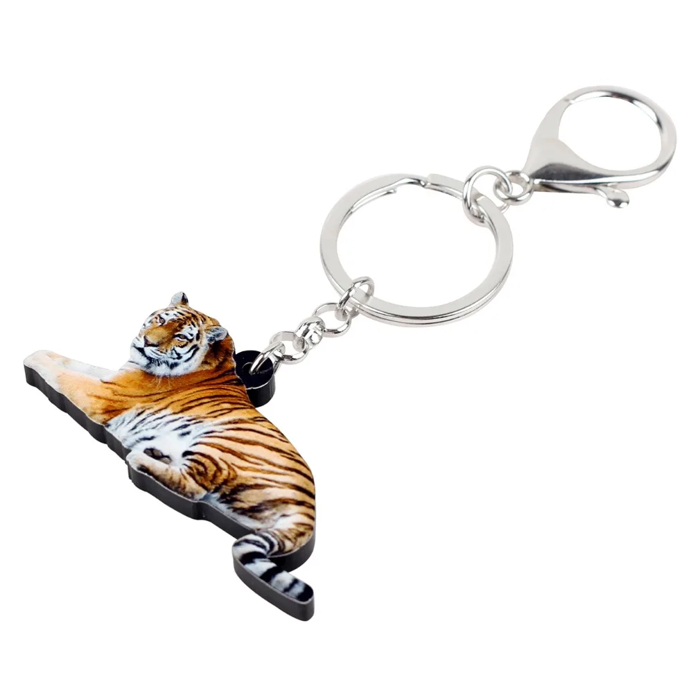 Bonsny Acrylic Elegant Jungle Tiger Key Chains Keychains Rings Wild Animal Jewelry For Women Girls Handbag Purse Charms Pendant
