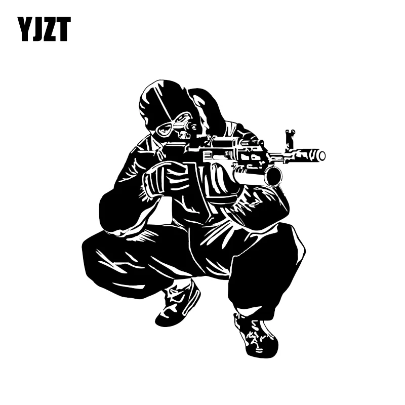 YJZT 15.9*18.2CM Coolest Weapon AK-14 Combat Soldier Shooting Decoration Car Stickers Vinyl Graphic Accessories