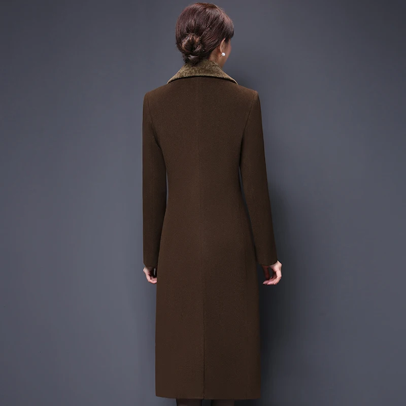 M-5XL Women Wool Blends Coat Autumn Winter 2024 Fashion Mother Thicken Cashmere Collar Long Jacket Slim Tops Outerwear Female