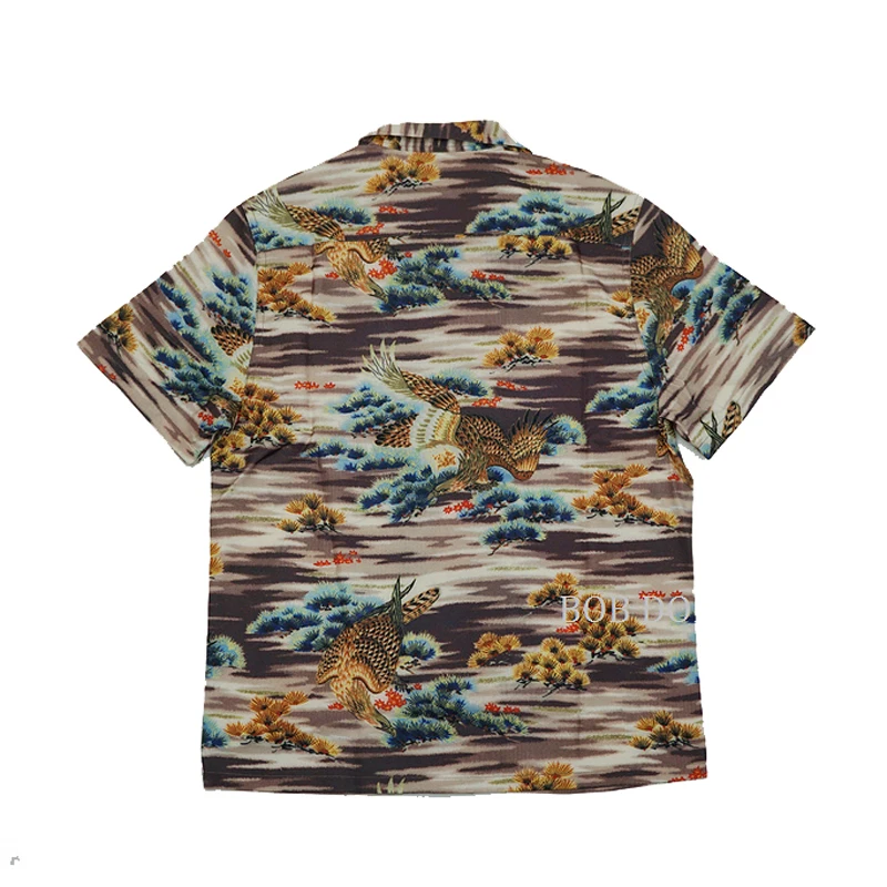 BOB DONG Eagle Pine Tree Print Aloha Hawaiian Shirts Summer Vintage Tee For Men